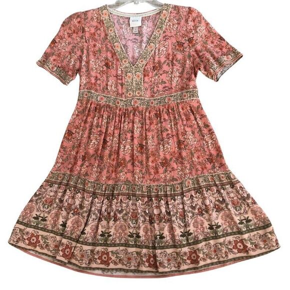 Knox Rose Baby Doll Mini Dress Womens Size S Gauze Tiered Floral Garden Girl - Picture 2 of 12